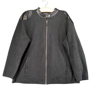 Lauren Ralph Lauren Full Zip Sweater Womens Size 2X Gray Faux Leather Accents